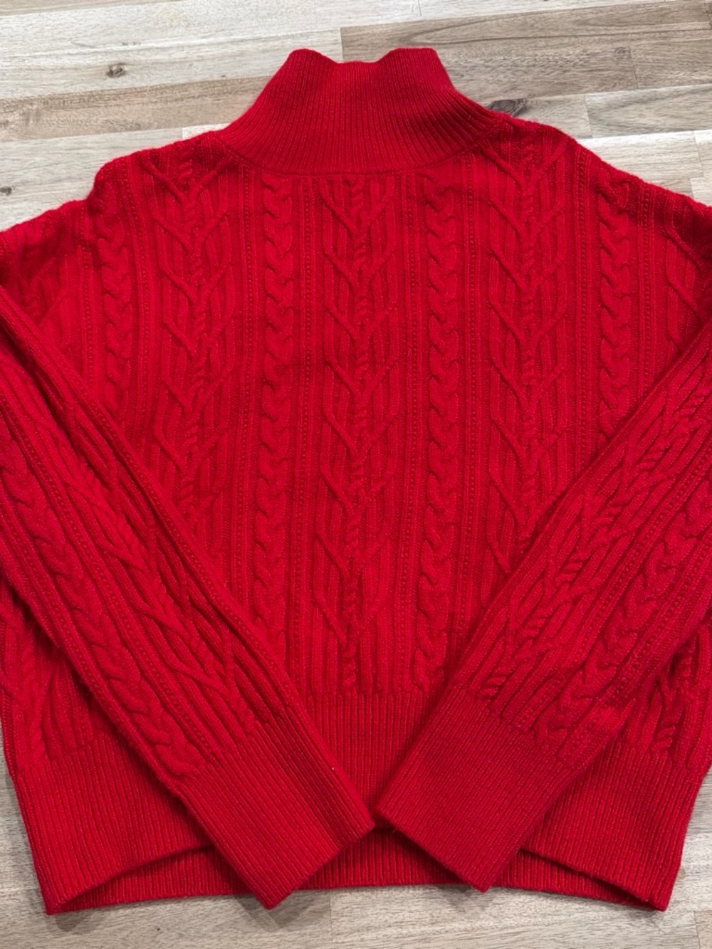 Women's Red Cable Knit Turtleneck Sweater